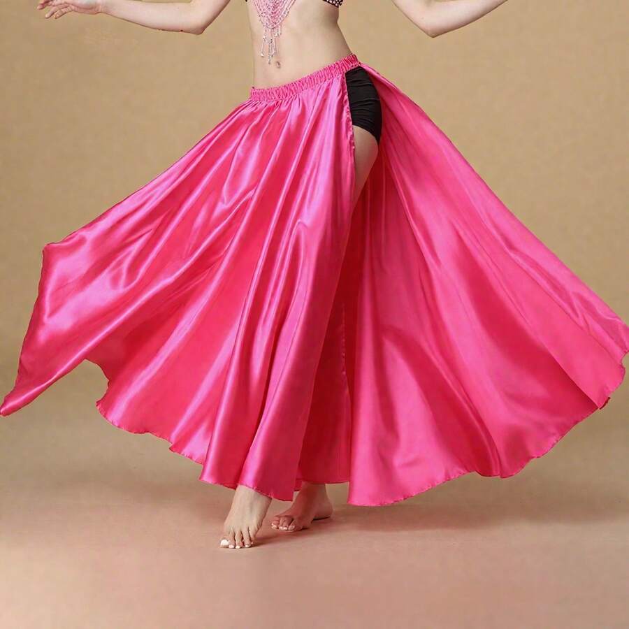 Fashionable Long Dance Dress, Made Of Polyester Fiber, Women's Satin Double Slit Ballet Skirt, Suitable For Belly Dance, Dance, Flamenco Dance And Rock Dance (3 Styles Available) - Multicolor - View 1