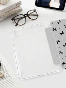 1pc Transparent Acrylic Gray Bow Painted Flat Protective Case, Suitable For IPad Protective Case, Suitable For IPad Mini6/Mini7/Air/Air2/9.7/9th10.2/10.5/Air4/Air5/10.9/Pro11inch/10th/11th(A16)/Air 11-In.(M2)-2024/Pro11(M4) 2024, High Transparency Acrylic Shell, Minimalist/Classic Design, Product Does Not Include Stylus, Some Models Come With Lens Frame & Tri-Fold Stand, Built-In Stylus Slot - Grey - View 5