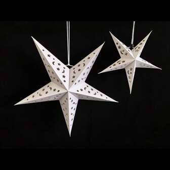 1个3D白色纸质星星灯罩挂饰，非常适合开斋节、圣诞节、婚礼、斋月、生日等场合，折纸风格装饰，适用于节日场景、商场布置、派对用品等。