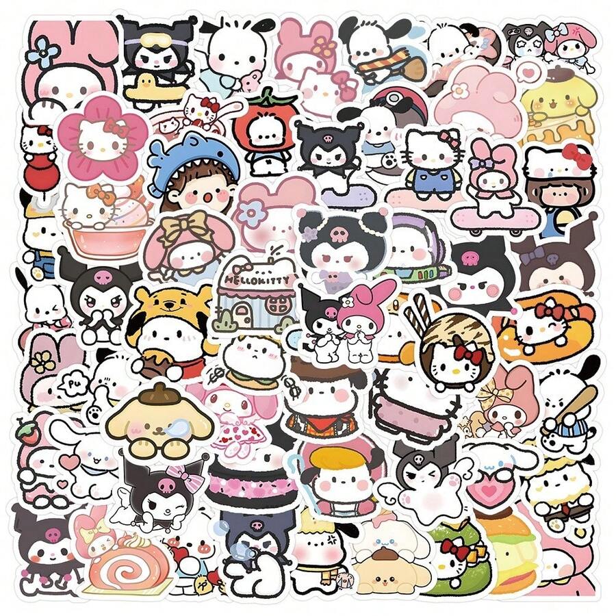 SANRIO 100 miếng dán trang trí hình hoạt hình dễ thương hỗn hợp Mymelody, Cinnamoroll, HelloKitty, Pochacco, Kuromi, đồ dùng làm sổ lưu niệm, văn phòng phẩm, nhãn dán vui nhộn, nhãn dán laptop, nhãn dán điện thoại Kindle. - 100 CÁI - Xem 1