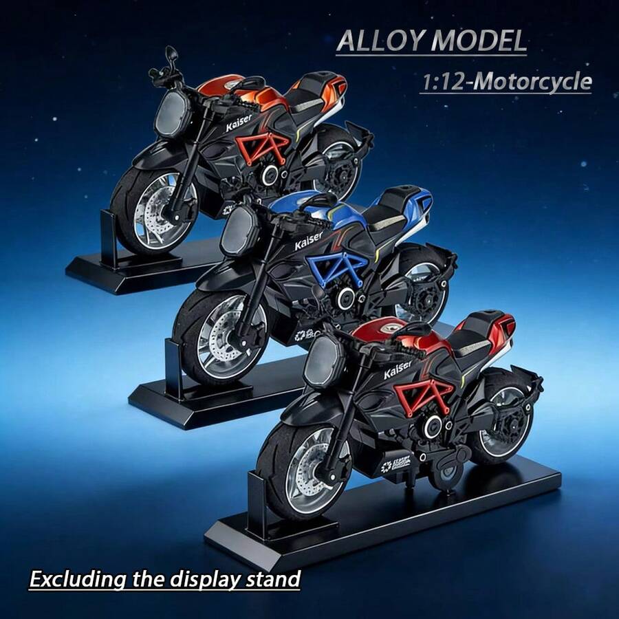 Alloy Model 1:12-Motorcycle - With Sound And Light Effects, And Pull-Back Action. - Ideal For Office Desk Decor.