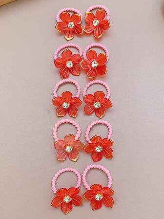 10 st färgglada hårsnoddar med blommor, hårsnoddar med 5 kronblad, hårsnoddar med glänsande strass, avslappnade ribbade hårsnoddar, fina hårsnoddar för kvinnor