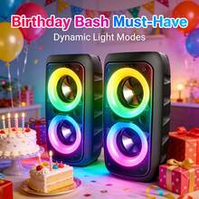 1 Portable Outdoor Wireless Speaker With Subwoofer And Wired Microphone Dual-Speaker Sound Quality, RGB Party Mood Lighting, FM Radio, Type-C Charging, Rechargeable Battery, TWS Pairing, TF Card Slot. Ideal For Outdoor Adventures, Home Parties, Office Breaks, And Stage Lighting Effects. Disco And Yoga Party Sound System | Stylish Stand-Alone Design Without Microphone | Rechargeable Speaker - 黑色/低音增強 - 查看 3