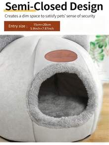 Casa para Gato/Cama para Gato, Cama para Gato em Formato de Cabeça de Gato Cinza, Adequada para Animais de Estimação Pequenos a Médios, Cama para Cachorro Estilo Caverna de Sono Semi-Fechada, Confortável, Quente, Antiderrapante, Adequada para Todas as Estações, Acessórios para Cachorro/Gato