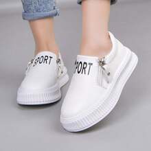 婴幼儿时尚平底鞋，简约新款拉链儿童低帮休闲鞋 - 白色 - 查看 13