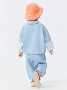 mini bala 2pcs Kids Sweatshirt Set, Faux Layered Design, Anti-Pilling, Pullover Hoodie And Sweatpants, Spring 2026 Collection - Gray Blue - View 5