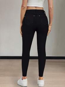 GILIPUR High Waist Y2K Stretch Black Skinny Women's Long Pants Elegant Casual Bottoms Streetwear - 黑色 - 查看 2