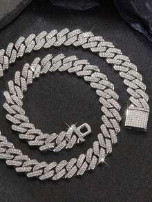 1pc Hip Hop Singer Fashion Rhinestone Necklace & Bracelet Set, Versatile, Suitable As Gift For Men - A - View 10