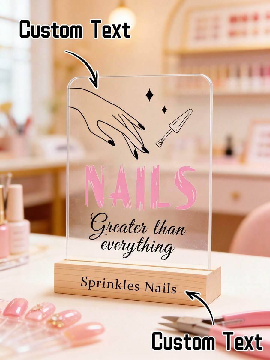 Bảng trưng bày hình dạng nghệ thuật móng tay cá nhân hóa, Giá đỡ trưng bày móng tay acrylic tùy chỉnh chữ (có đế gỗ), Bảng trưng bày hình dạng nghệ thuật móng tay màu hồng tươi, Bảng ảnh nghệ thuật móng tay acrylic, Trang trí tiệm nail, Phụ kiện chụp ảnh, Phụ kiện nghệ thuật móng tay acrylic trong suốt, Bảng trưng bày nghệ thuật móng tay để bàn, Quà tặng cho kỹ thuật viên làm móng, Biển hiệu tiệm làm đẹp, Biển hiệu nghệ thuật móng tay trên mạng xã hội, Quà tặng cho nữ, Quà tặng cho kỹ thuật viên làm móng, Trang trí tiệm làm đẹp - Nhiều màu - Xem 1