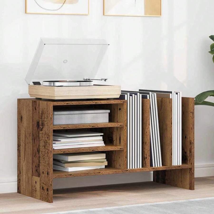 vidaXL Schallplattenschrank mit Ablage, Antikholz, 78,5 x 35 x 45 cm - Braun - Übersicht 1