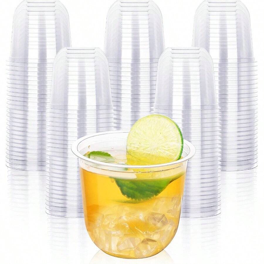 KesaPlan 100 Pcs Disposable Stemless Glasses 12oz Crystal Plastic Wine Glasses Clear Classic Cup For Meeting Weddings Birthdays Cocktail Christmas Party Supplies - 透明款-50個-12盎司 - 查看 1