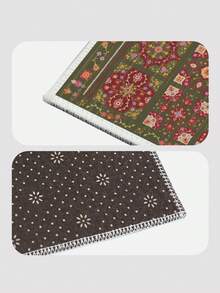 Thảm trải sàn in hoa màu xanh lá cây, kiểu dáng Bohemian, thảm cạnh giường ngủ, làm từ polyester, thích hợp cho phòng khách và phòng học, thấm hút tốt và chống trơn trượt, có thể giặt máy. - xanh quân đội - Xem 9