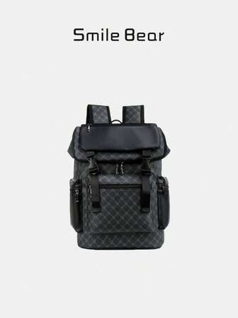 Herrryggsäck för pendling och kontor, klassisk, rutig skolväska med stor kapacitet för män, lätt, slitstark, reptålig, vattentät och multifunktionell reseryggsäck i koreansk stil