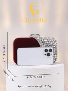 Glintelle 1 件装优雅天鹅绒钻石亮片盒形晚宴包，奢华宝石装饰派对手拿包，配有可拆卸金属链条肩带或斜挎带，适合婚礼、派对、正式场合、节日礼物，是送给女性的最佳礼物。 - 酒紅色 - 查看 7