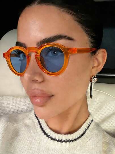 New Stylish Colorblock Round Unisex Fashion Glasses, Versatile For Daily, Casual, Beach, High-Quality Fashion Accessory For Party And Retro Chic