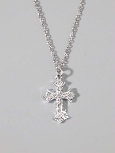 Collar de cadena con cruz de estilo gótico vintage con rhinestones, resistente a la decoloración, collar de cadena unisex de moda estilo hip hop