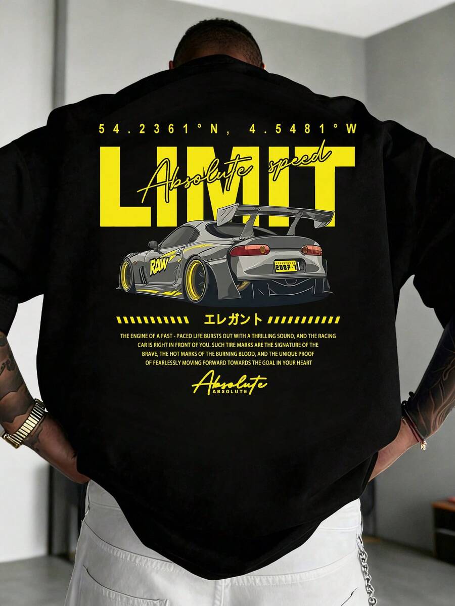 Men's Summer Fashion Minimalist Racing Element Print Round Neck Short Sleeve T-Shirt | Basic Style Street Casual Versatile Top - Black - View 1