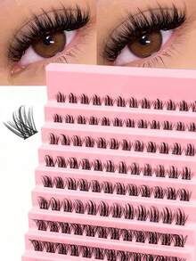 120 piezas Racimos de pestañas volumen DIY, racimos de pestañas súper suaves de 8-16 mm, extensiones de pestañas en racimo con rizo D, pestañas individuales esponjosas de ojo de gato para principiantes - Negro - Ver 1