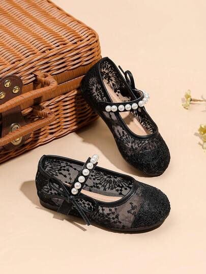 1 par de zapatos planos de encaje de primavera para estudiantes mujeres, escuela y exterior, zapatos cómodos para bebés y niños pequeños, zapatos de moda para bebés, zapatos de tela de encaje para niños pequeños, zapatos planos de tipo Mary Jane de tela para niñas pequeñas, zapatos planos de dama de honor para boda