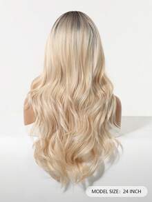 24 Inch Ombre Golden Wavy Wig With Bangs, Heat Resistant Synthetic Wig For Women, Suitable For Party And Daily Wear - 金色 - 查看 4
