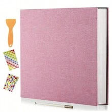 Álbum de fotos autoadhesivo 11x10,6, álbum de recortes, 40 páginas, cubierta de lino, álbum de fotos DIY con bolígrafo metálico y accesorios de bricolaje HE8Z - Marrón - Ver 10