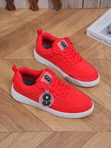 New Solid Color Soft Upper, Lightweight Sole Lace-Up Design, Outdoor Activities, Fashionable - Red Vibrant - View 5