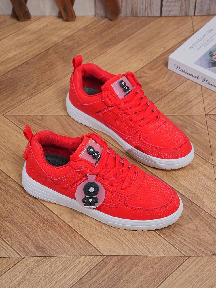 New Solid Color Soft Upper, Lightweight Sole Lace-Up Design, Outdoor Activities, Fashionable - Red Vibrant - View 5