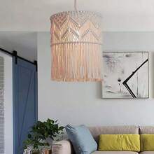 1pc Macrame Lampshade, Boho Style Hanging Tassel Decor, Handwoven Lamp Shade, Tapestry - Excludes Lamp And Wiring - Beige - View 8