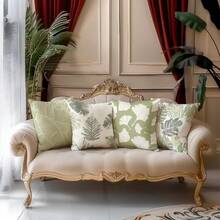 4件套浅绿色花卉图案柔软舒适抱枕套，畅销款，家居装饰抱枕套，适用于沙发、客厅、卧室，不含枕芯 - 淡綠 - 查看 10