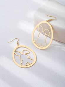 1 Pair Cute Hollow Golden Rabbit Earrings For Women, Suitable For Daily Wear, Versatile, Party, Easter, Rabbit Animal Earrings - Yellow Gold - View 3