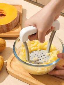 1pc Minimalist Style Solid Color Manual Potato Masher, Durable Plastic Manual Mashing Tool, Kitchen Vegetable Masher, Essential Kitchen Gadget, Suitable For New Year, Valentine's Day, Graduation Gift - Multicolor - View 4