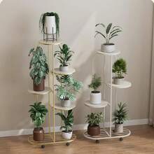 Estantería Para Plantas De 5 Niveles, Soporte Para Flores, Escaleras De Plantas De Metal, Interiores y Exteriores, Múltiples Niveles Con Ruedas Para Balcón, Jardín y Salón,Oro - Dorado - Ver 5
