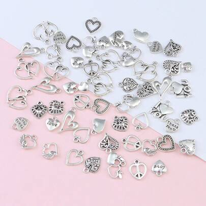 20个/50个随机心形合金吊坠，镂空可扩展心形挂件，适用于珠宝制作、DIY手链耳环，送给爱人和闺蜜的礼物，手工制作