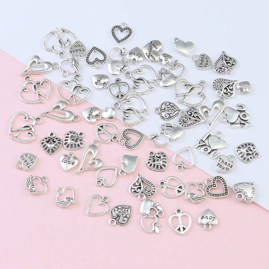 20个/50个随机心形合金吊坠，镂空可扩展心形挂件，适用于珠宝制作、DIY手链耳环，送给爱人和闺蜜的礼物，手工制作 - 彩色 - 查看 1