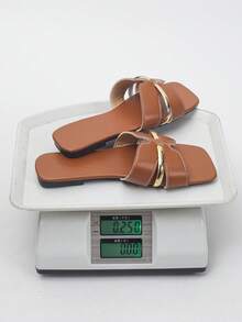 女士套脚鞋 35-43码，优雅纯色方头休闲乐福鞋，适合办公室和户外穿着，春秋新品 - 銹棕色PU - 查看 9