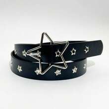 Punk Style Willow Nail Star Porous Belt American Wide Belt Women's Jeans Belt - Black - View 1