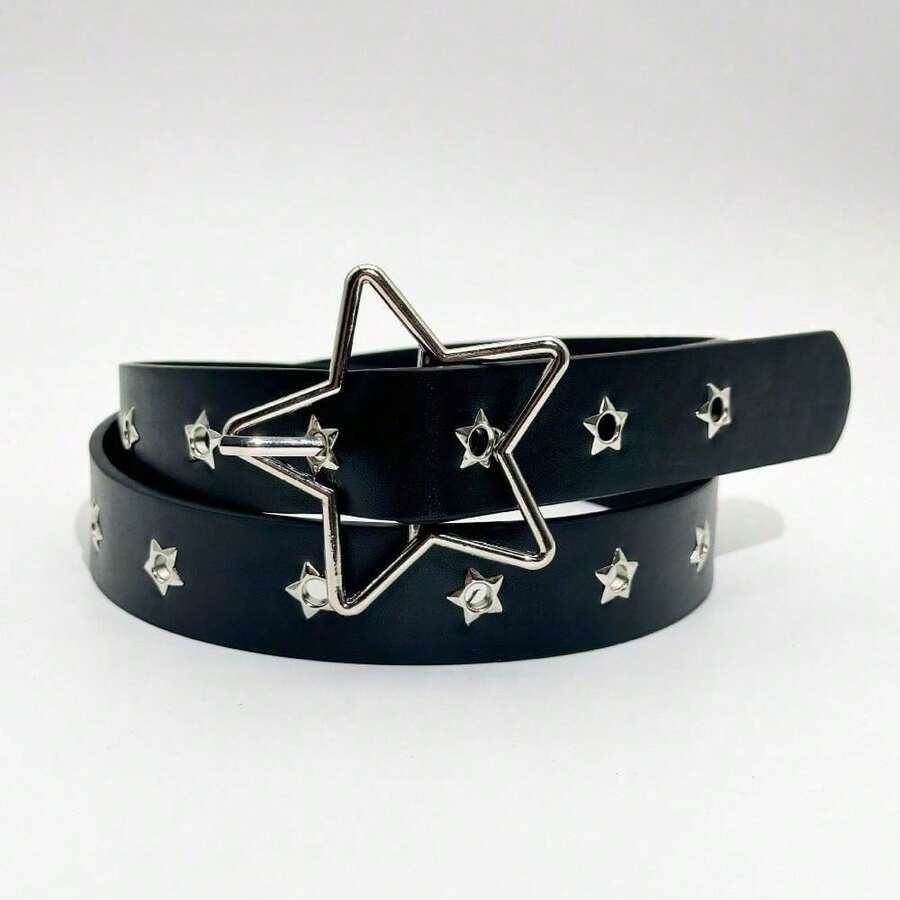 Punk Style Willow Nail Star Porous Belt American Wide Belt Women's Jeans Belt - Black - View 1