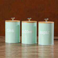 3件套储物罐防尘竹盖餐具多功能盒茶叶咖啡糖盒家用罐头瓶梅森罐蜡烛罐带盖粉色茶叶配件咖啡配件厨房用品
