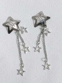 Y2K Edgy Baddie Style Metal Star Pendant Hair Clip, Five-Pointed Star Side Clip For Hairstyle Decoration, Claw Clips, Hair Slide, Hair Barrettes, Hair Accessories For Women, Head Accessories, Hairpin - Silver - View 7