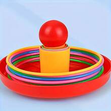 6pcs/9pcs/12pcs Colorful Plastic Ring Toss Game Set, Interactive Indoor/Outdoor Toy, Outdoor Hoopla Game, Suitable For Parties, Competitions, Adults And Group Activities, Multi-Color Hoops Perfect For Backyard, Lawn, Birthday Decor, Summer Beach Carnival - Multicolor - View 9