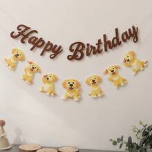 博美犬、柯基犬、比格犬、贵宾犬、金毛寻回犬、拉布拉多犬、斗牛犬幼犬宠物旗，生日快乐派对装饰横幅，带毛绒字母吊坠 - 彩色 - 查看 19