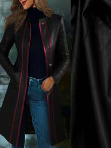 Veste  vintage pour femmes avec col contrasté noir, printemps/automne - Noir - Voir 4