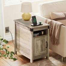 Farmhouse End Table With Charging Station, Narrow Side Table For Living Room, Bedroom, Small Nightstand With Storage, USB Ports And Outlets, Small Wooden Cabinet - 希臘 - 查看 2