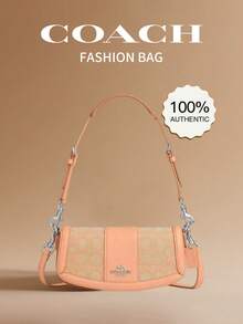 Coach Andrea 女士小号单肩包，按扣真皮包，女士腋下包，标志性提花面料 - 胭脂粉紅色 - 查看 1