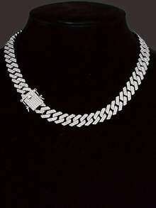 Y2K Style Punk Rock Shiny Metal Cuban Chain Necklace & Bracelet Set, Fashionable Jewelry Gift For Valentine's Day, Suitable For Men And Women, Mother's Day Gift - Simple Miami - View 9