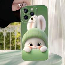 Funda de Teléfono con Estampado Moderno y Original Funda de Teléfono: Nuevo Otoño/Invierno Lindo Conejo con Patrón de Sombrero Verde Funda Blanca Antigolpes para iPhone 17/16E/16/15/14/13/12/11/XS/XR/X/7/8//Plus/Pro/Max/SE/17Air Diseño Único de Moda - 1 pieza - Ver 10