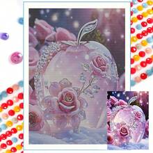 1 pieza Pintura de diamante de arte completo con manzana de cristal y rosa de 30*40cm/11.8*15.7in, decoración de pared para el hogar, regalo del Día de San Valentín, adecuado para la decoración de pared del hogar, regalo de Navidad - color - Ver 1