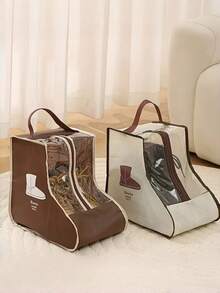 1个带提手的布艺靴子收纳袋，防尘鞋袋，便携式男女鞋袋，可折叠挂式鞋袋，居家旅行两用