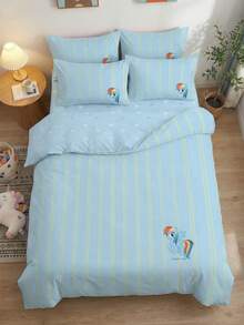 MY LITTLE PONY 2/3件套小马宝莉床上用品套装，可爱卡通图案，透气柔软，抗起球，家用纺织品，房间装饰，包含1个被套和1/2个枕套，不含被芯，适用于单人床/双人床/大号床/特大号床，四季皆宜，多种尺寸可选，可机洗，优雅礼品，蓝色 - 彩色 - 查看 8