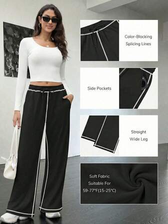 Pantalones rectos casuales para mujer, adecuados para todas las estaciones, pantalones deportivos para adolescentes, tela suave (lavable a máquina), adecuados para ir al trabajo, volver al colegio y actividades al aire libre.